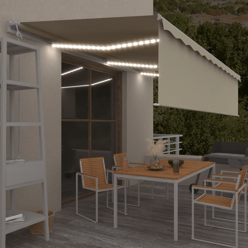Τέντα Αυτόματη με Σκίαστρο/LED/Αισθητήρα Ανέμου Κρεμ 6 x 3 μ. - Pakobazaar