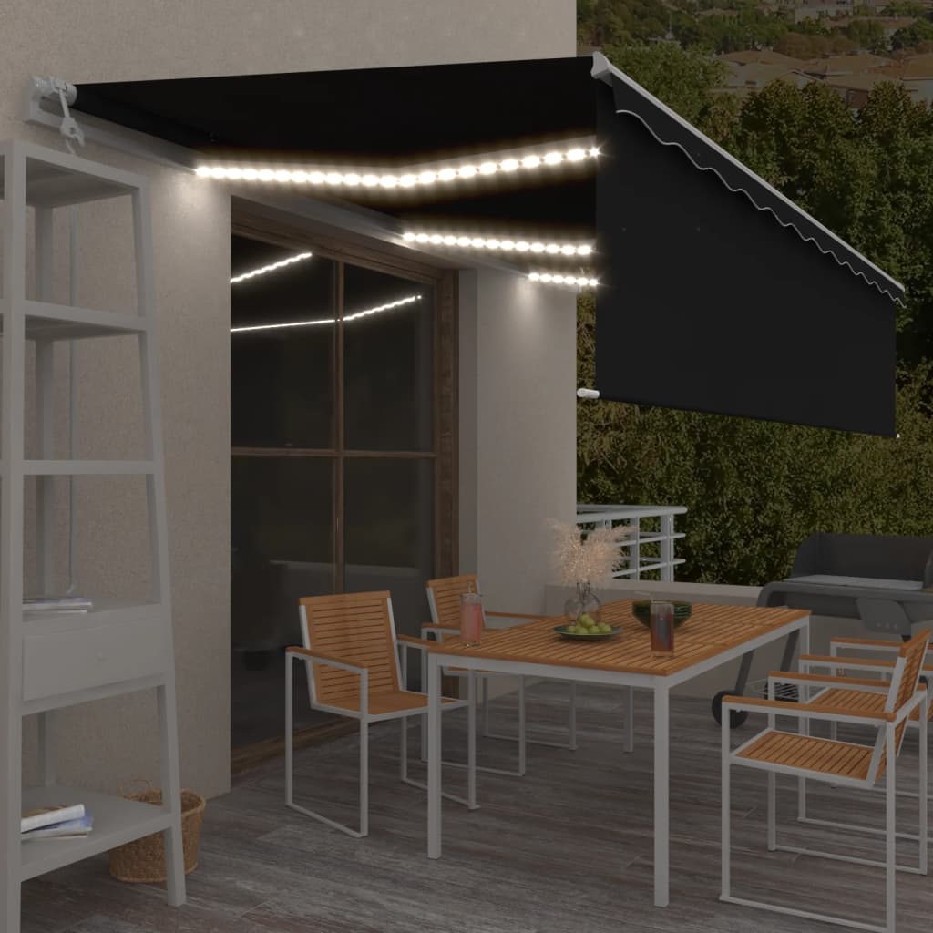 Τέντα Αυτόματη με Σκίαστρο/LED/Αισθ. Ανέμου Ανθρακί 6 x 3 μ. - Pakobazaar