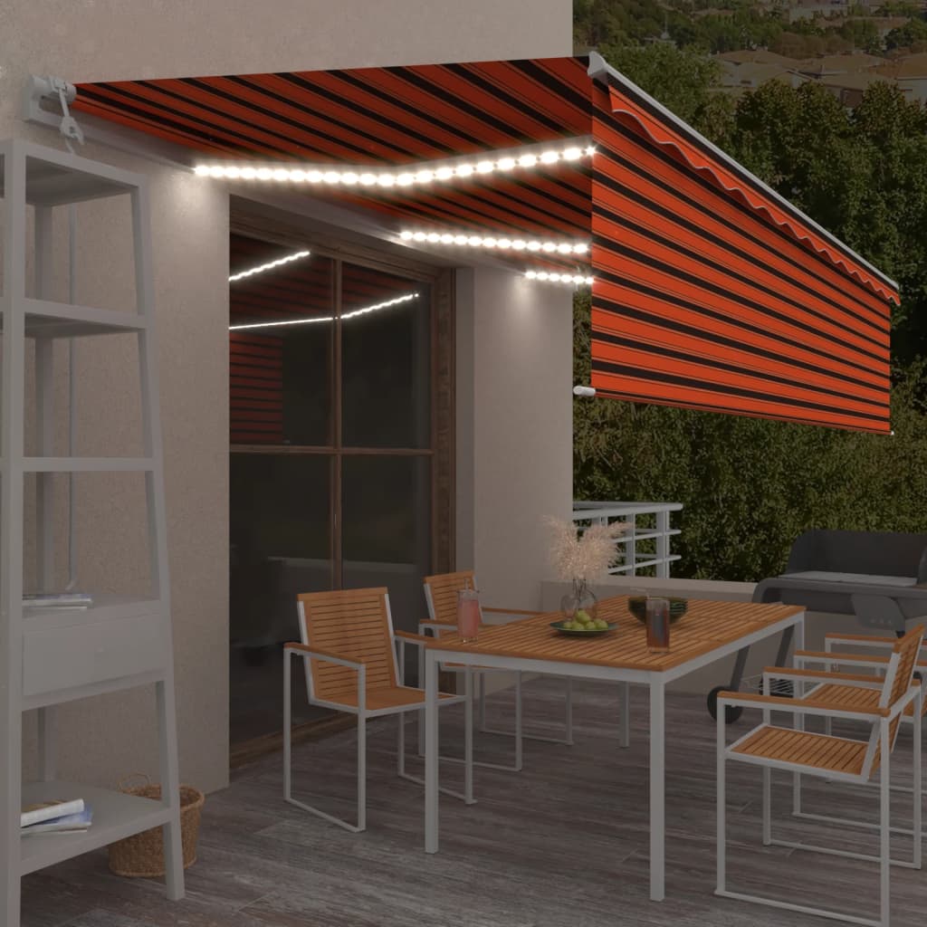 Τέντα Αυτόματη με Σκίαστρο/LED/Αισθ. Ανέμου Πορτοκαλί/Καφέ 6x3μ - Pakobazaar