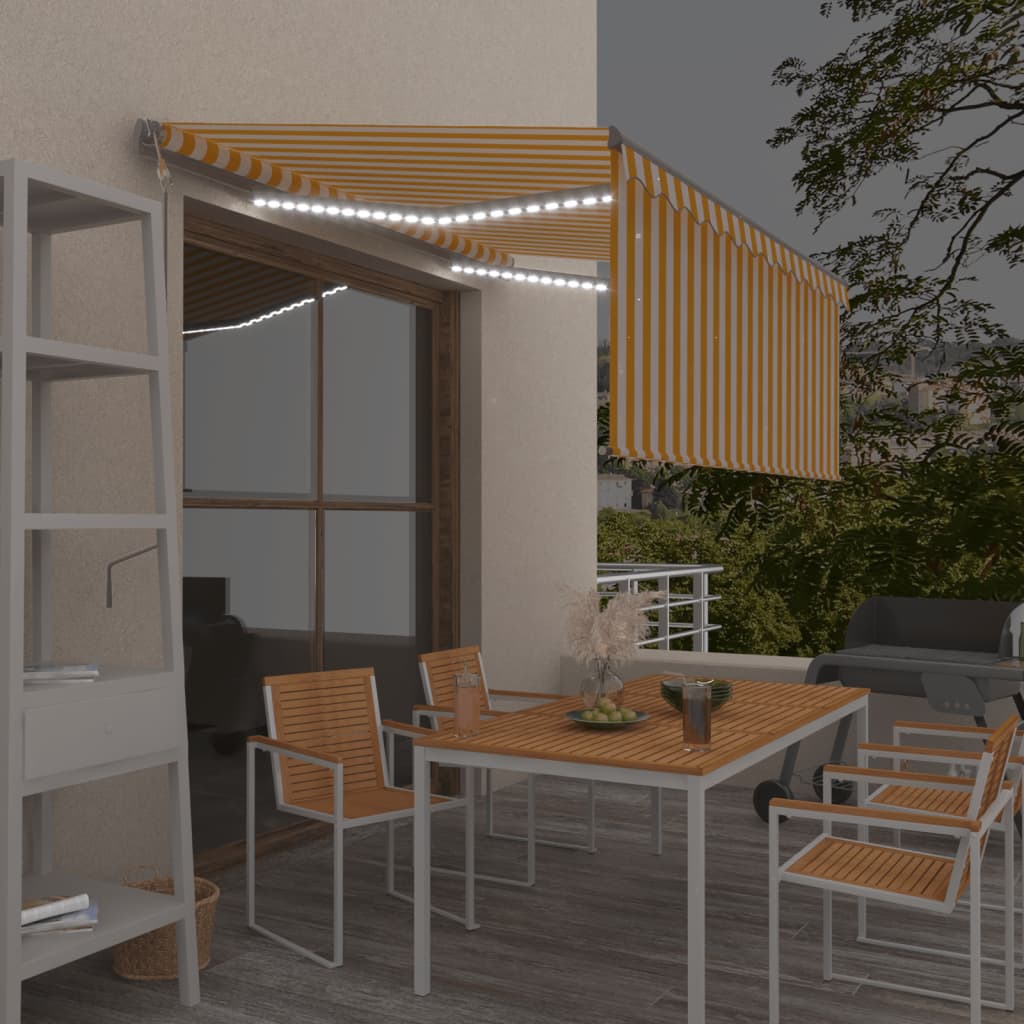 Τέντα Αυτόματη με Σκίαστρο/LED/Αισθ. Ανέμου Κίτρ./Λευκό 3x2,5 μ - Pakobazaar