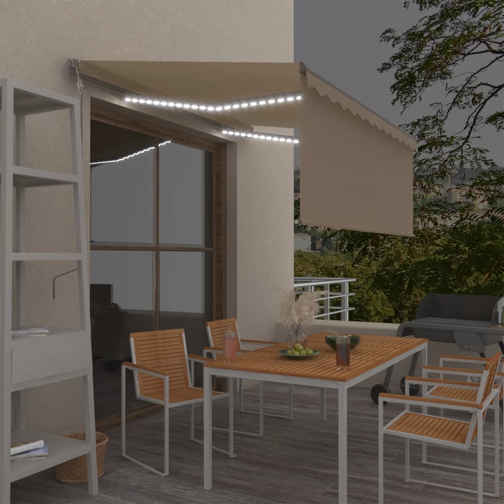Τέντα Αυτόματη με Σκίαστρο/LED/Αισθ. Ανέμου Κρεμ 3,5 x 2,5 μ. - Pakobazaar