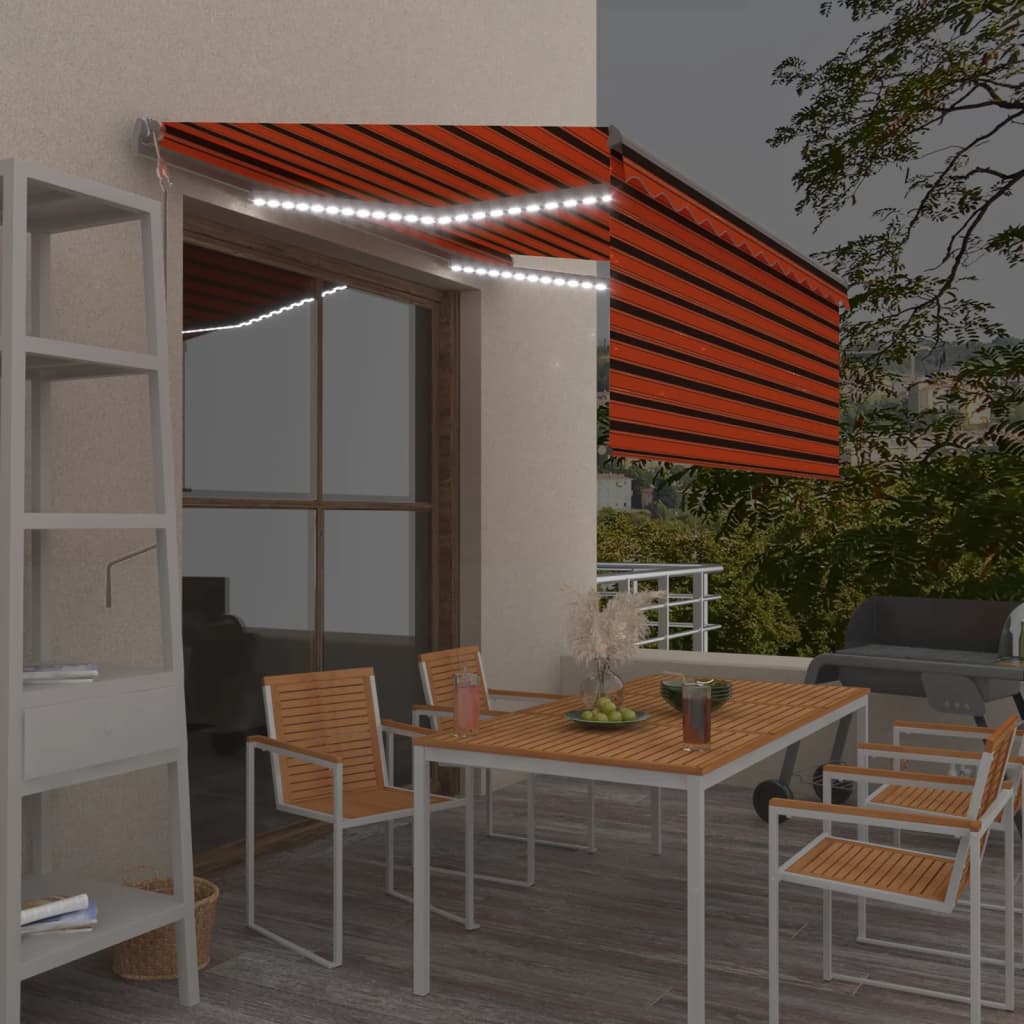Τέντα Αυτ. με Σκίαστρο/LED/Αισθ. Ανέμου Πορτοκαλί/Καφέ 3,5x2,5μ - Pakobazaar