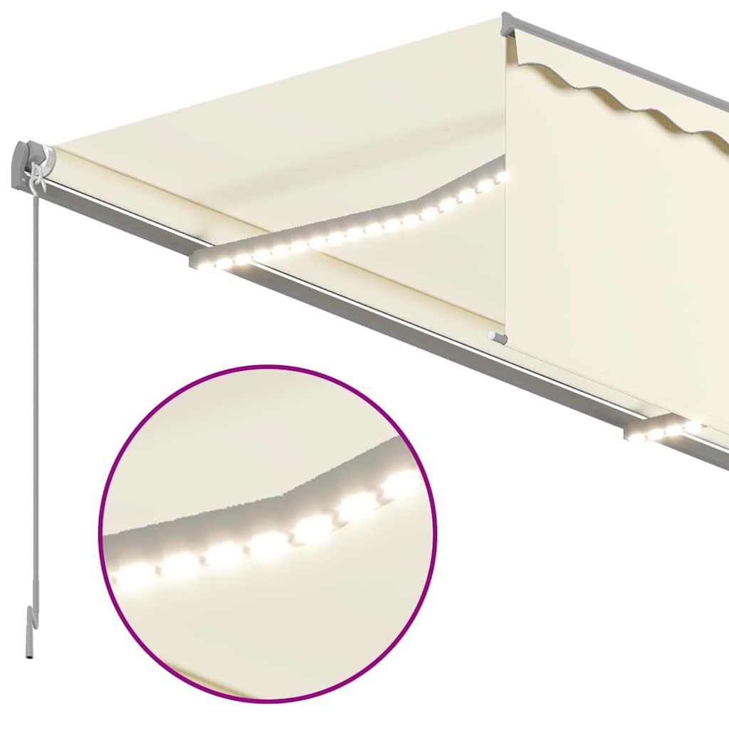 Χειροκίνητη τέντα με ηλιακό LED 4 x 3 m Κρεμ 100% Πολυεστέρας - Pakobazaar