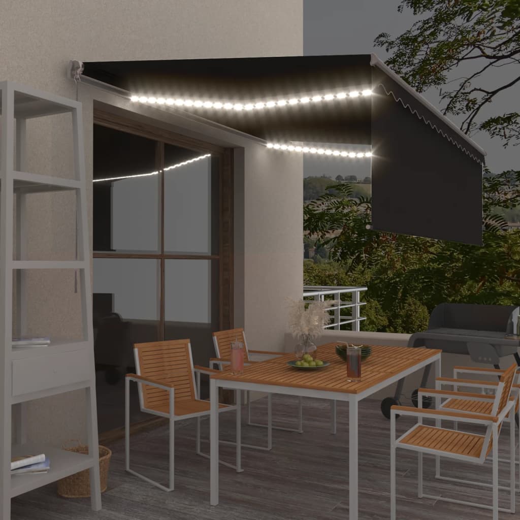 Τέντα Συρόμενη Χειροκίνητη με Σκίαστρο & LED Ανθρακί 4 x 3 μ. - PAKOBAZAAR