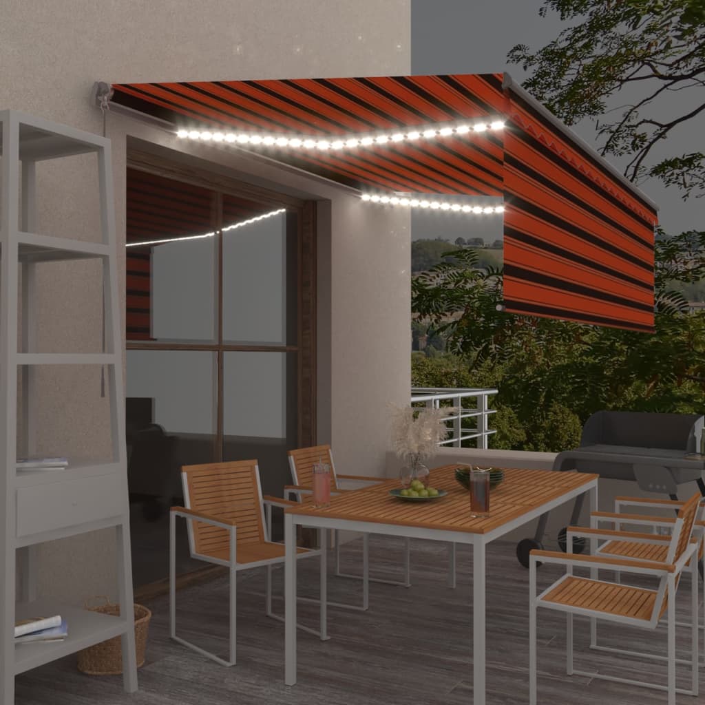 Τέντα Συρόμενη Χειροκίνητη με Σκίαστρο&LED Πορτοκαλί/Καφέ 4x3 μ - PAKOBAZAAR