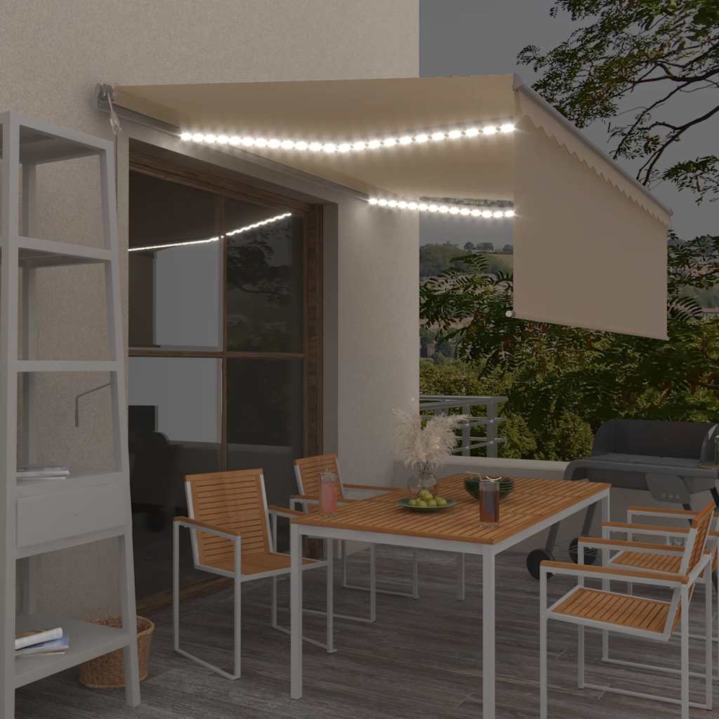 Τέντα Αυτόματη με Σκίαστρο/LED/Αισθητήρα Ανέμου Κρεμ 4x3 μ. - PAKOBAZAAR