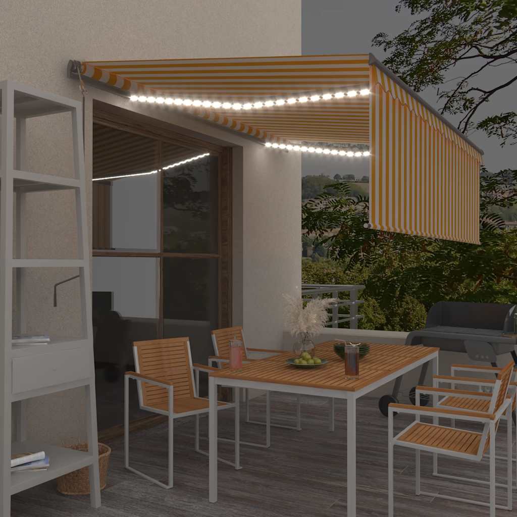 Τέντα Αυτόματη με Σκίαστρο/LED/Αισθ. Ανέμου Κίτρινο/Λευκό 4x3 μ - PAKOBAZAAR