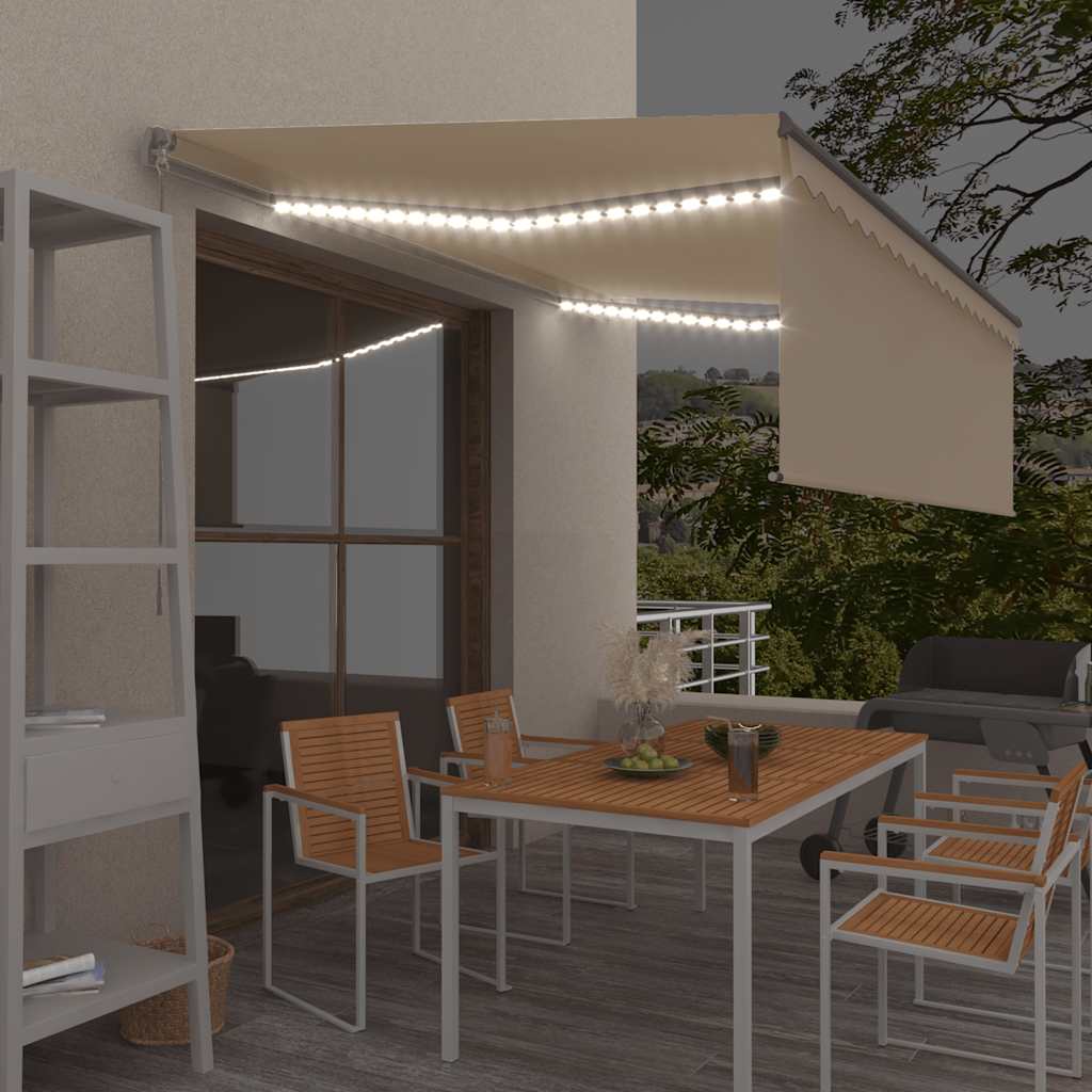 Τέντα Συρόμενη Χειροκίνητη με Σκίαστρο & LED Κρεμ 4,5 x 3 μ. - Pakobazaar