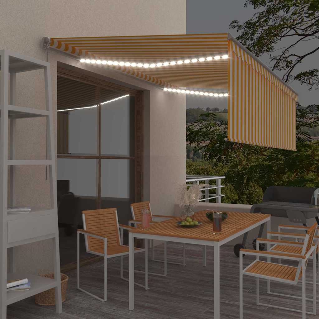 Τέντα Συρόμενη Χειροκίνητη με Σκίαστρο&LED Κίτρ./Λευκό 4,5x3 μ