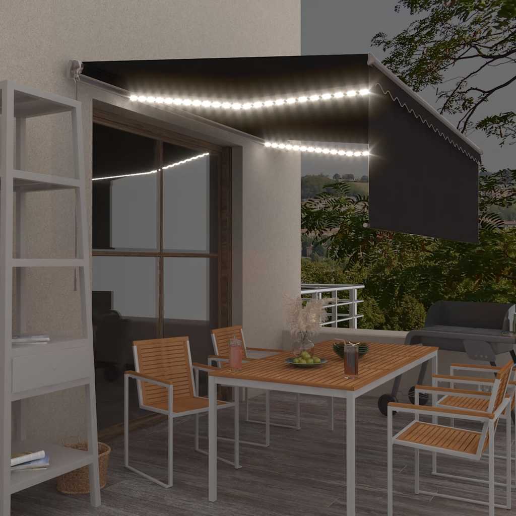 Τέντα Συρόμενη Χειροκίνητη με Σκίαστρο & LED Ανθρακί 4,5 x 3 μ. - PAKOBAZAAR