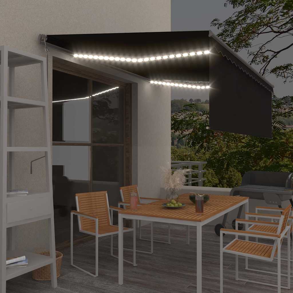 Ηλεκτρική τέντα με LED και αισθητήρα 4,5 x 3 m Ανθρακί - Pakobazaar