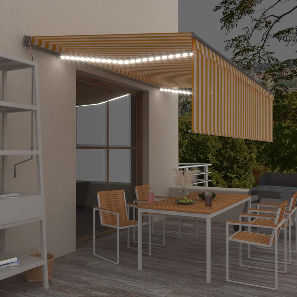Τέντα Συρόμενη Χειροκίνητη με Σκίαστρο&LED Κίτρινο/Λευκό 5x3 μ. - PAKOBAZAAR