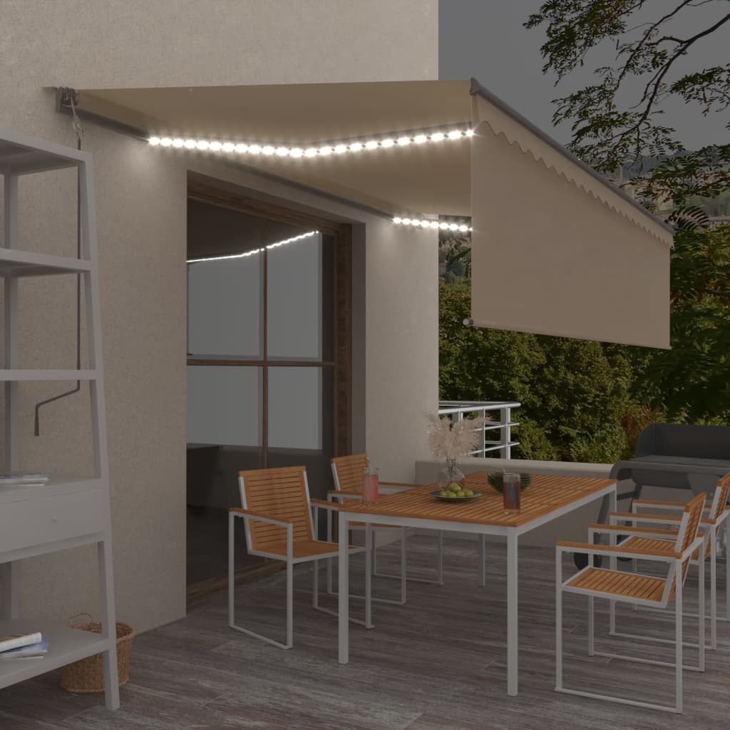 Τέντα Αυτόματη με Σκίαστρο/LED/Αισθ. Ανέμου Κρεμ 5 x 3 μ. - Pakobazaar