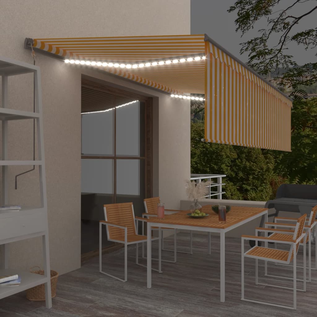 Τέντα Αυτόματη με Σκίαστρο/LED/Αισθ. Ανέμου Κίτρ/Λευκό 5 x 3 μ. - PAKOBAZAAR