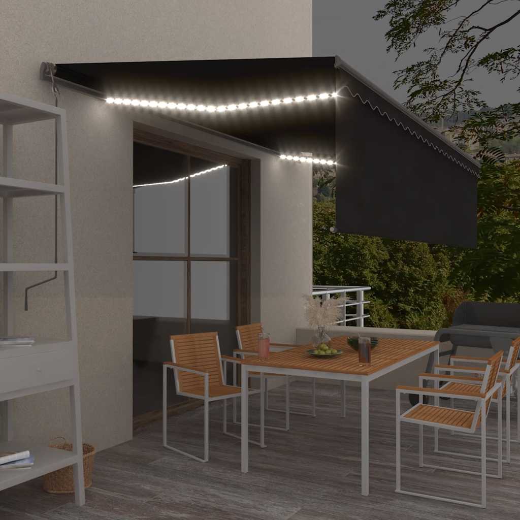 Τέντα Αυτόματη με Σκίαστρο/LED/Αισθητήρα Ανέμου Ανθρακί 5x3 μ. - PAKOBAZAAR