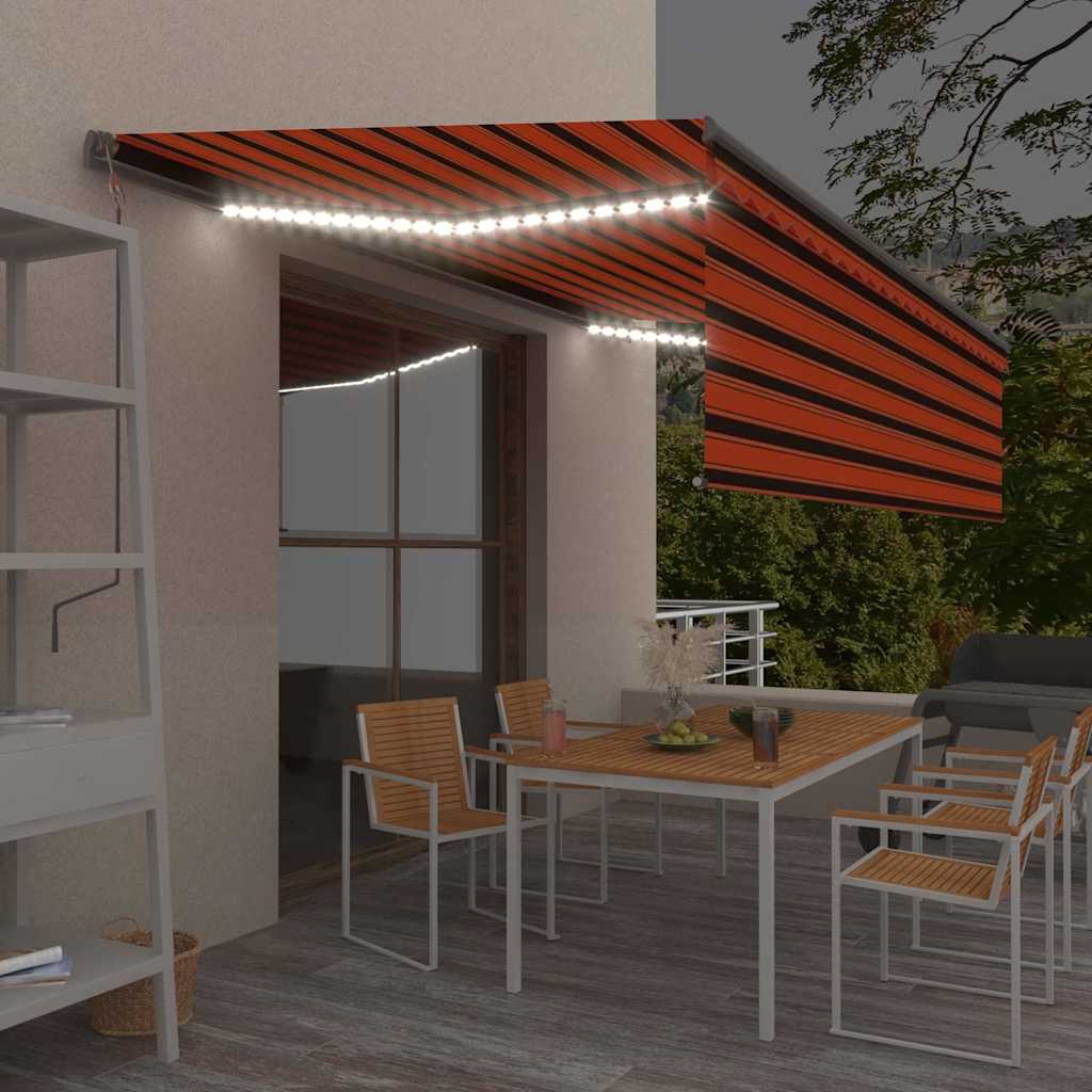 Τέντα Αυτόματη με Σκίαστρο/LED/Αισθητ. Ανέμου Πορτ./Καφέ 5x3 μ.