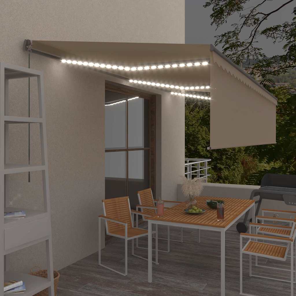 Τέντα Συρόμενη Χειροκίνητη με Σκίαστρο & LED Κρεμ 6 x 3 μ. - Pakobazaar