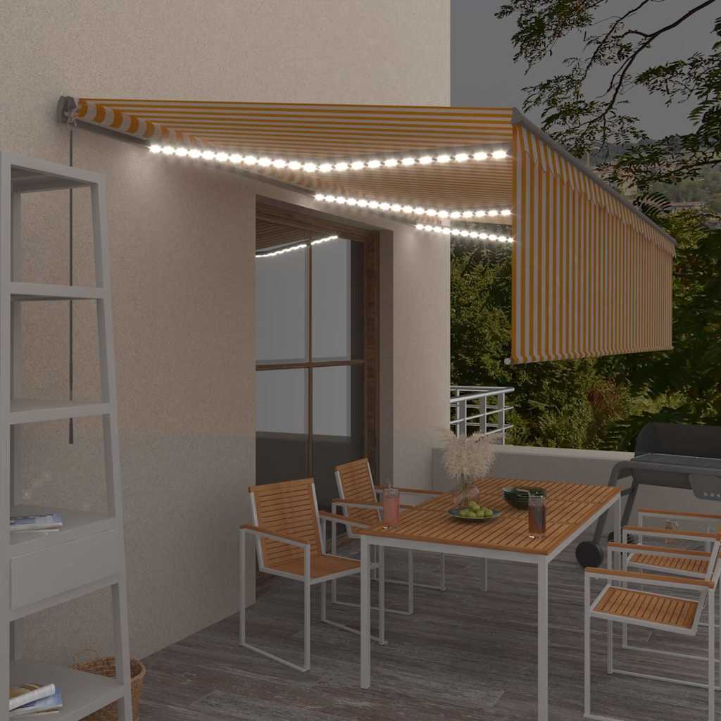 Τέντα Συρόμενη Χειροκίνητη με Σκίαστρο&LED Κίτρινο/Λευκό 6x3 μ.