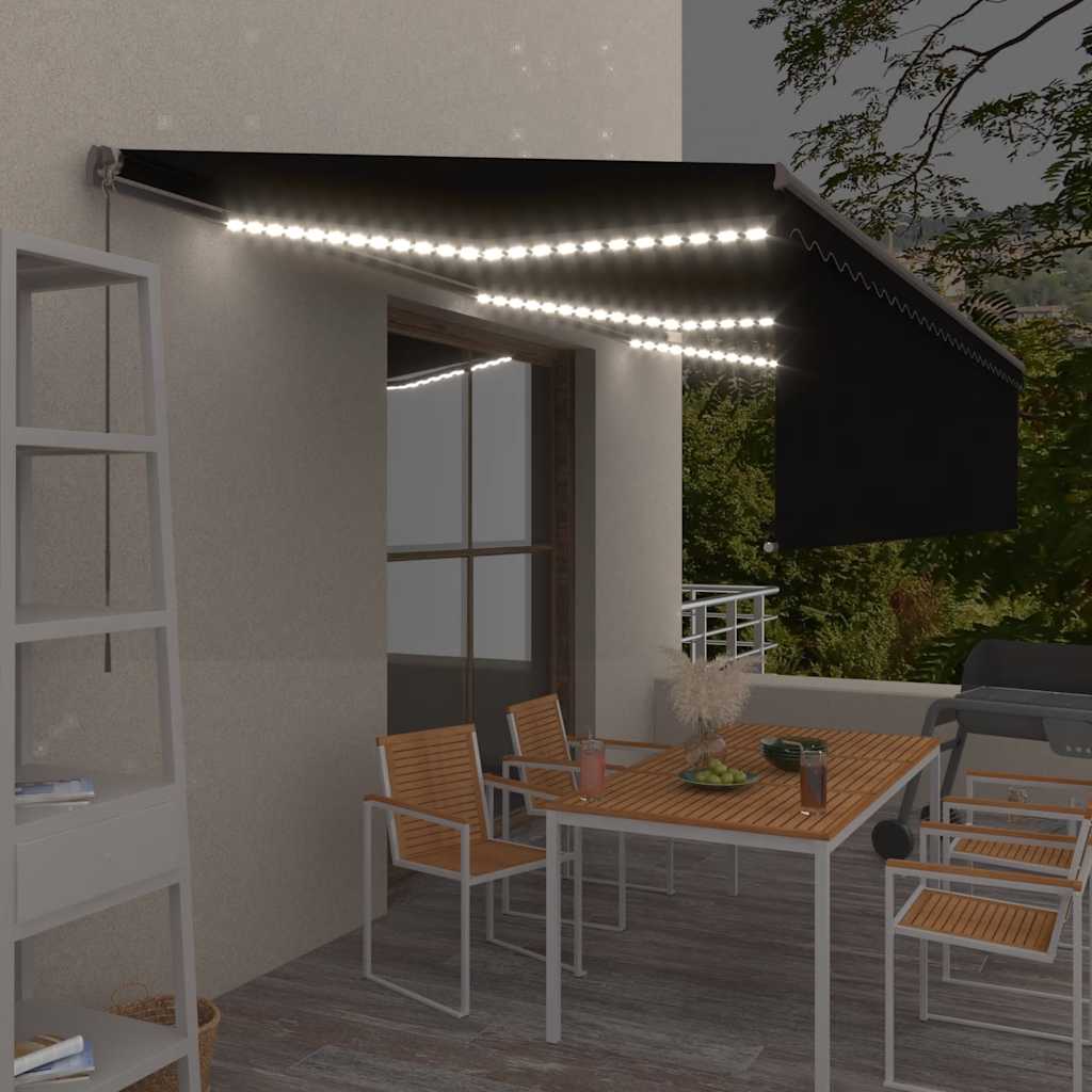 Τέντα Συρόμενη Χειροκίνητη με Σκίαστρο & LED Ανθρακί 6 x 3 μ. - Pakobazaar