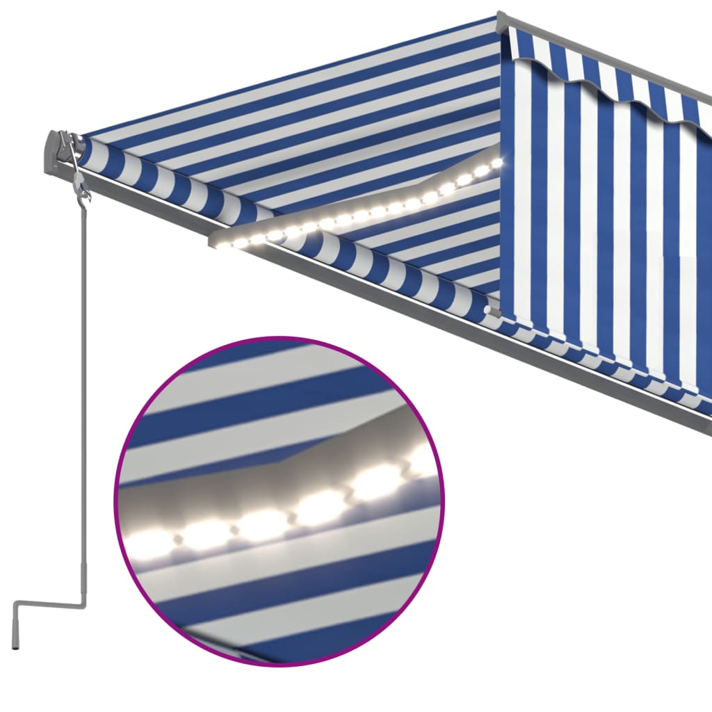 Τέντα Αυτόματη με Σκίαστρο/LED/Αισθ. Ανέμου Μπλε/Λευκό 6 x 3 μ.