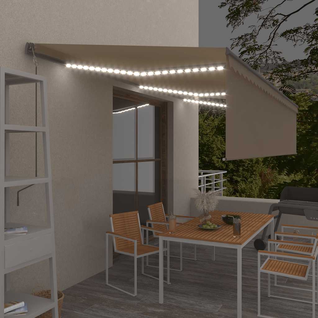 Τέντα Αυτόματη με Σκίαστρο/LED/Αισθητήρα Ανέμου Κρεμ 6 x 3 μ. - Pakobazaar