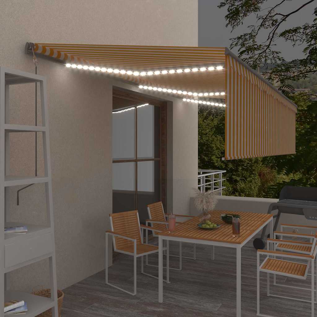 Τέντα Αυτόματη & Σκίαστρο/LED/Αισθ. Ανέμου Κίτρινο/Λευκό 6 x 3μ