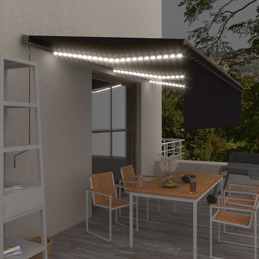 Τέντα Αυτόματη με Σκίαστρο/LED/Αισθ. Ανέμου Ανθρακί 6 x 3 μ. - Pakobazaar