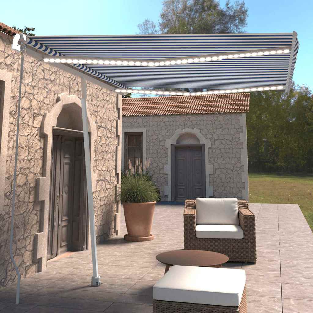 Τέντα Συρόμενη Χειροκίνητη με LED Μπλε/Λευκό 300 x 250 εκ. - PAKOBAZAAR