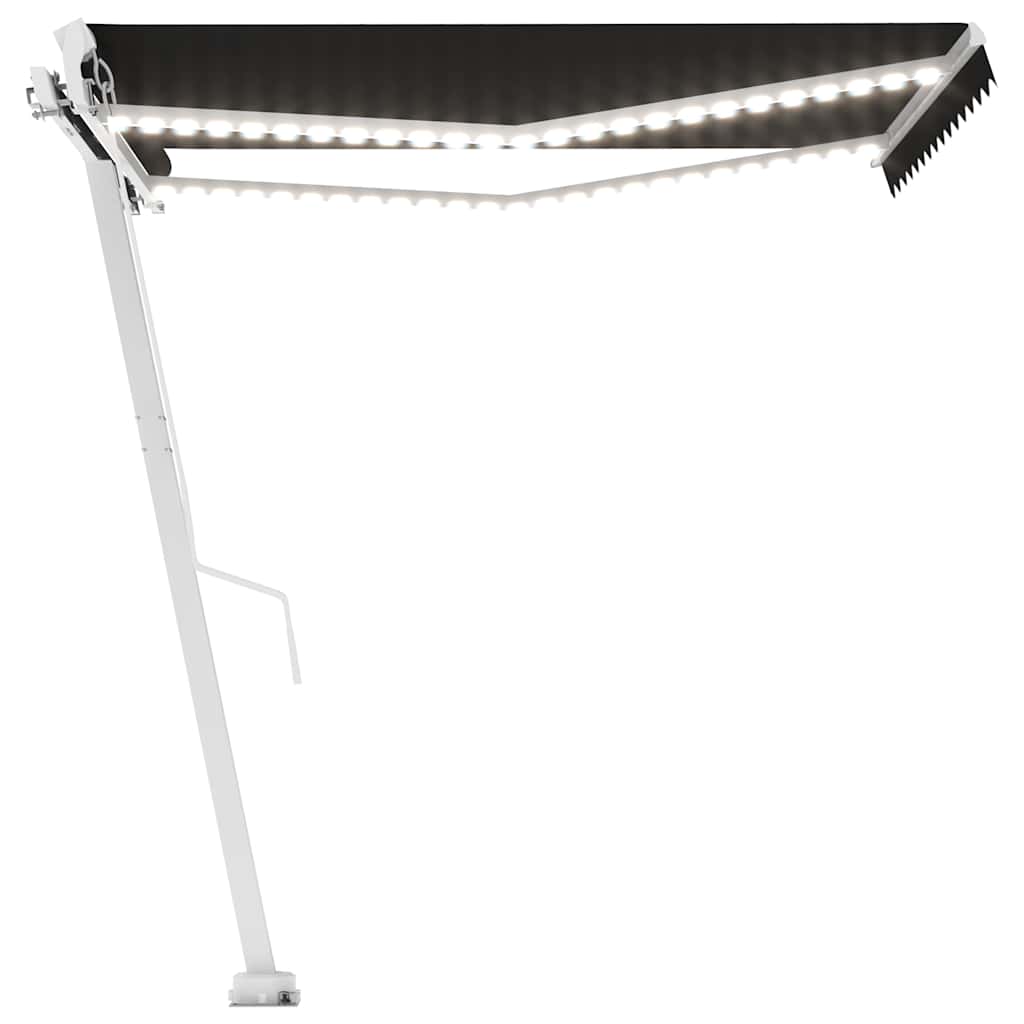 Τέντα Συρόμενη Χειροκίνητη με LED Ανθρακί 350 x 250 εκ. - Pakobazaar