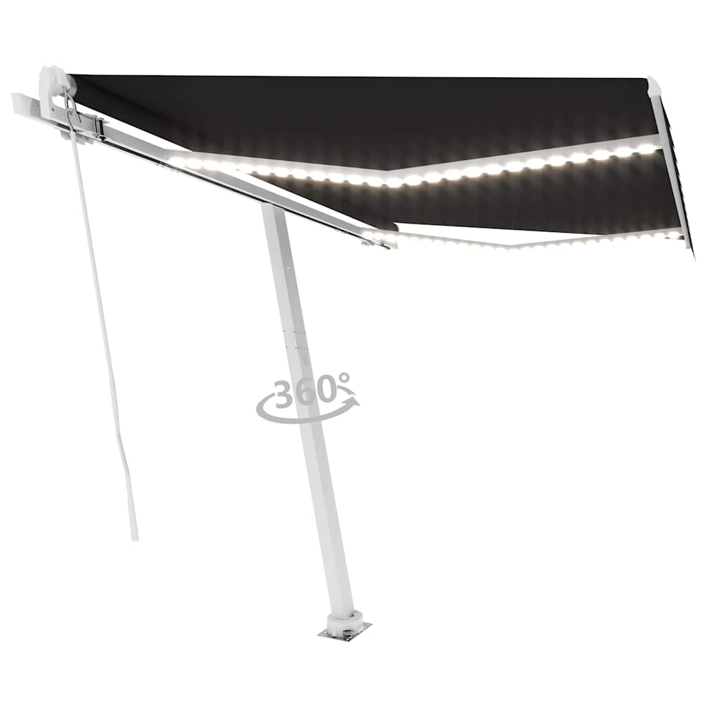 Τέντα Συρόμενη Χειροκίνητη με LED Ανθρακί 350 x 250 εκ. - Pakobazaar