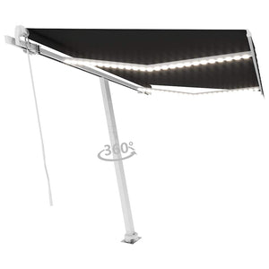 Τέντα Συρόμενη Χειροκίνητη με LED Ανθρακί 350 x 250 εκ. - Pakobazaar