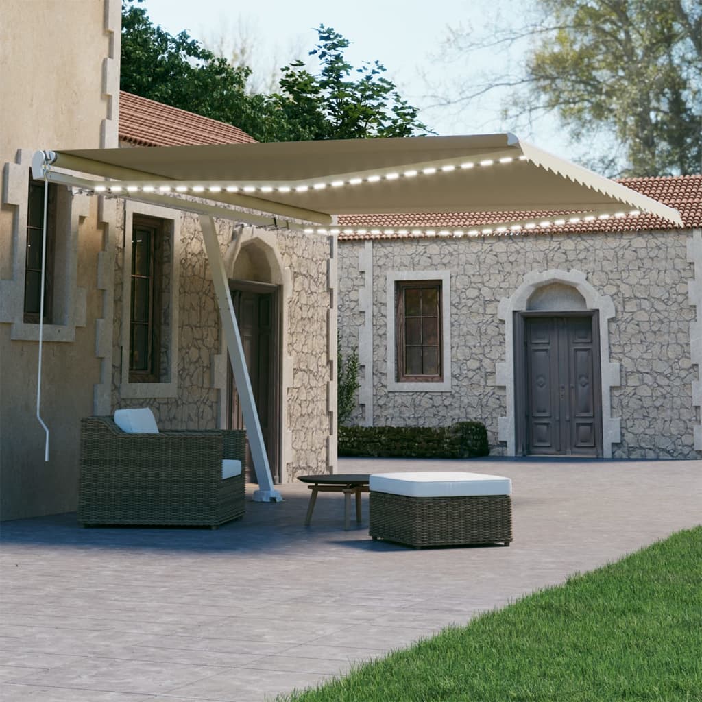 Τέντα Συρόμενη Χειροκίνητη με LED Κρεμ 450 x 300 εκ. - Pakobazaar