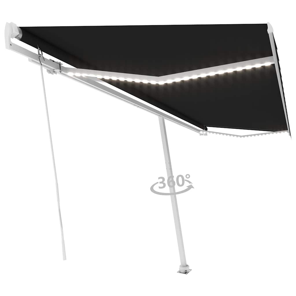 Τέντα Συρόμενη Χειροκίνητη με LED Ανθρακί 500 x 300 εκ. - Pakobazaar