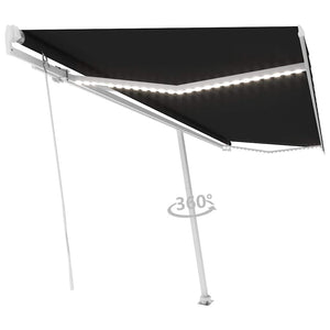Τέντα Συρόμενη Χειροκίνητη με LED Ανθρακί 500 x 300 εκ. - Pakobazaar