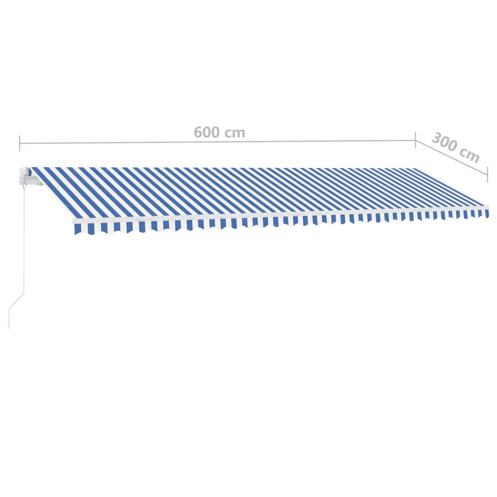 Τέντα Συρόμενη Χειροκίνητη με LED Μπλε / Λευκό 600 x 300 εκ.