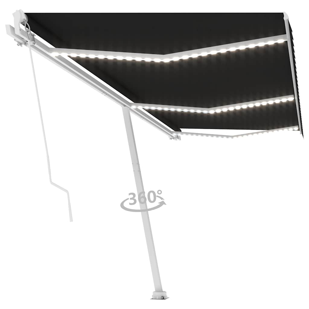 Τέντα Συρόμενη Χειροκίνητη με LED Ανθρακί 600 x 300 εκ.