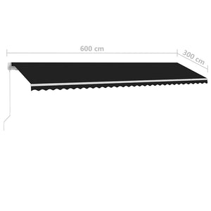 Τέντα Συρόμενη Χειροκίνητη με LED Ανθρακί 600 x 300 εκ.