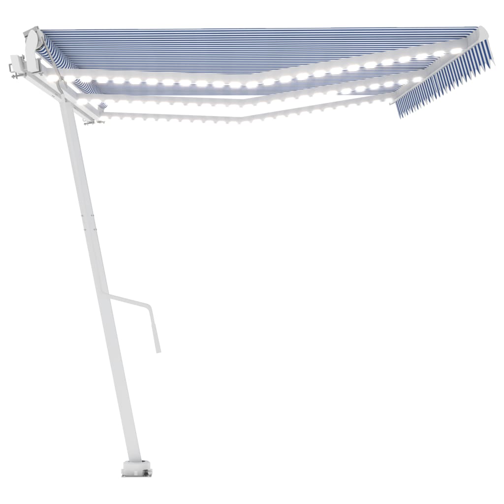 Τέντα Αυτόματη με LED & Αισθητήρα Ανέμου Μπλε/Λευκό 600x300 εκ.