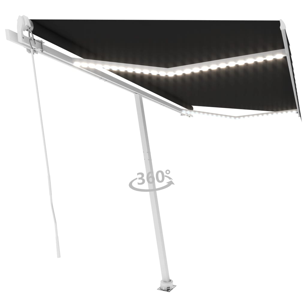 Τέντα Συρόμενη Χειροκίνητη με LED Ανθρακί 450 x 350 εκ.
