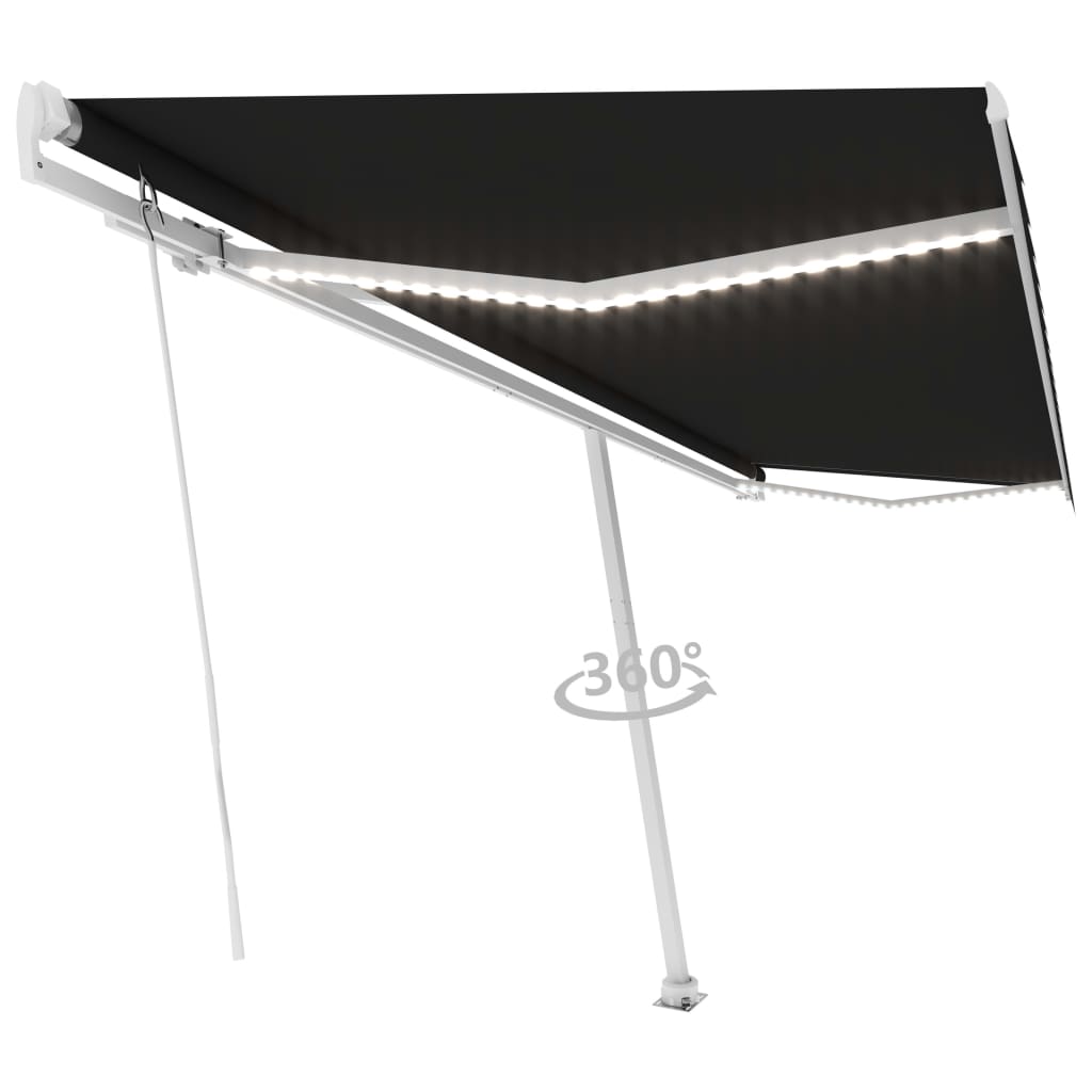 Τέντα Συρόμενη Χειροκίνητη με LED Ανθρακί 500x350 εκ.