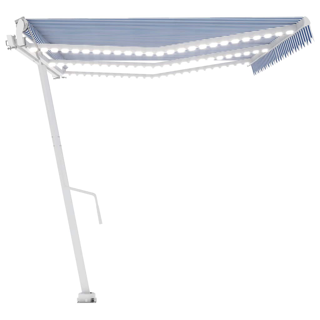 Τέντα Αυτόματη με LED & Αισθ. Ανέμου Μπλε/Λευκό 600x350 εκ.