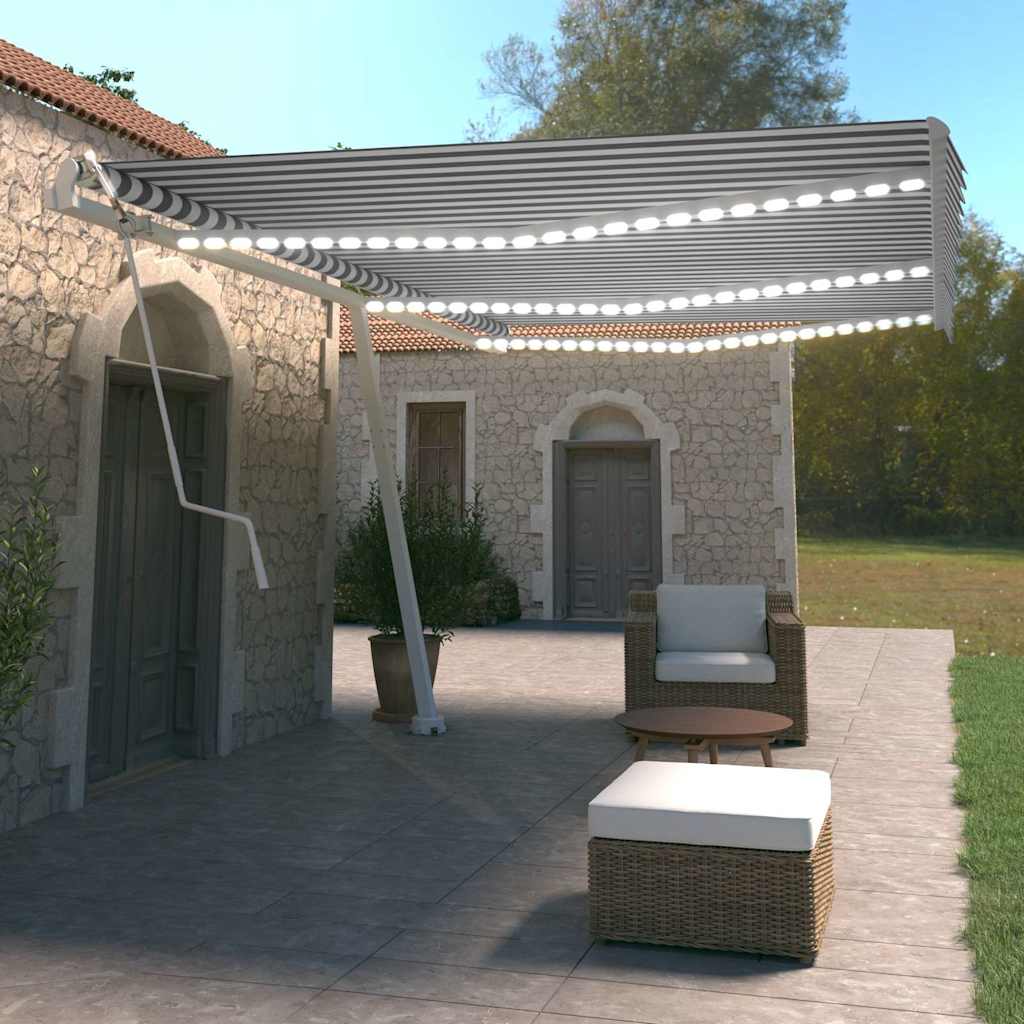 Τέντα Αυτόματη με LED & Αισθ. Ανέμου Μπλε/Λευκό 600x350 εκ.