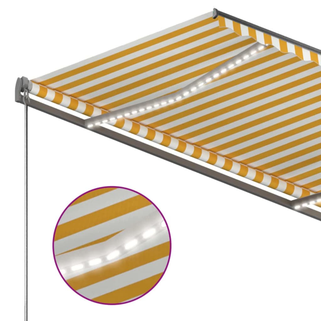 Τέντα Αυτόματη με LED & Αισθ. Ανέμου Κίτρινο/Λευκό 300x250 εκ. - Pakobazaar