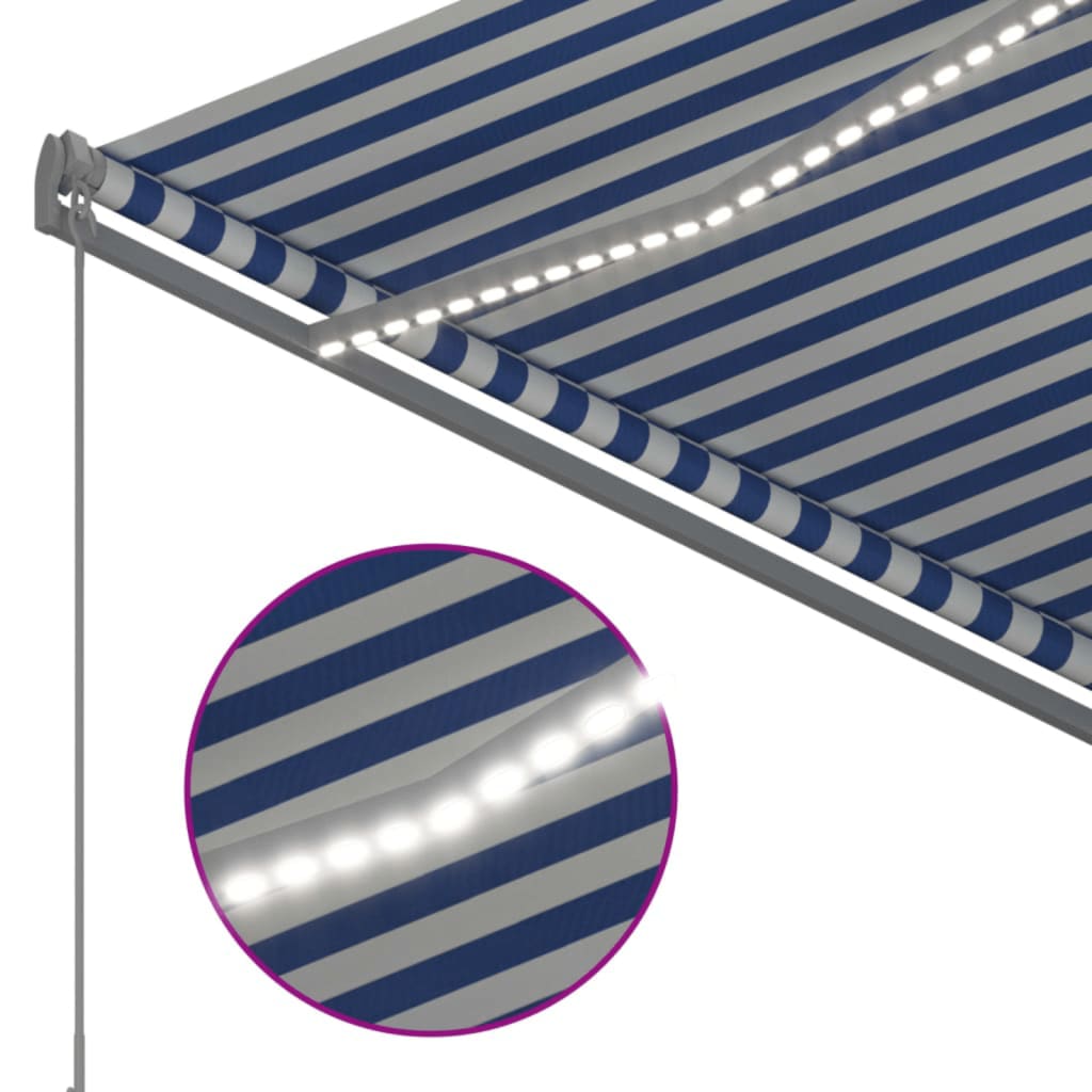 Τέντα Αυτόματη με LED & Αισθητήρα Ανέμου Μπλε/Λευκό 350x250 εκ.