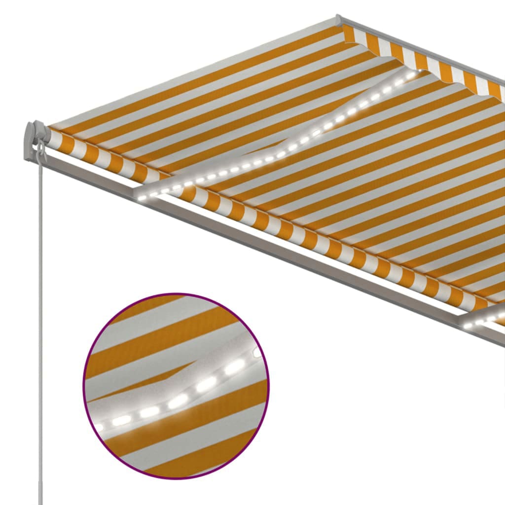Τέντα Αυτόματη με LED & Αισθ. Ανέμου Κίτρινο/Λευκό 350x250 εκ. - Pakobazaar