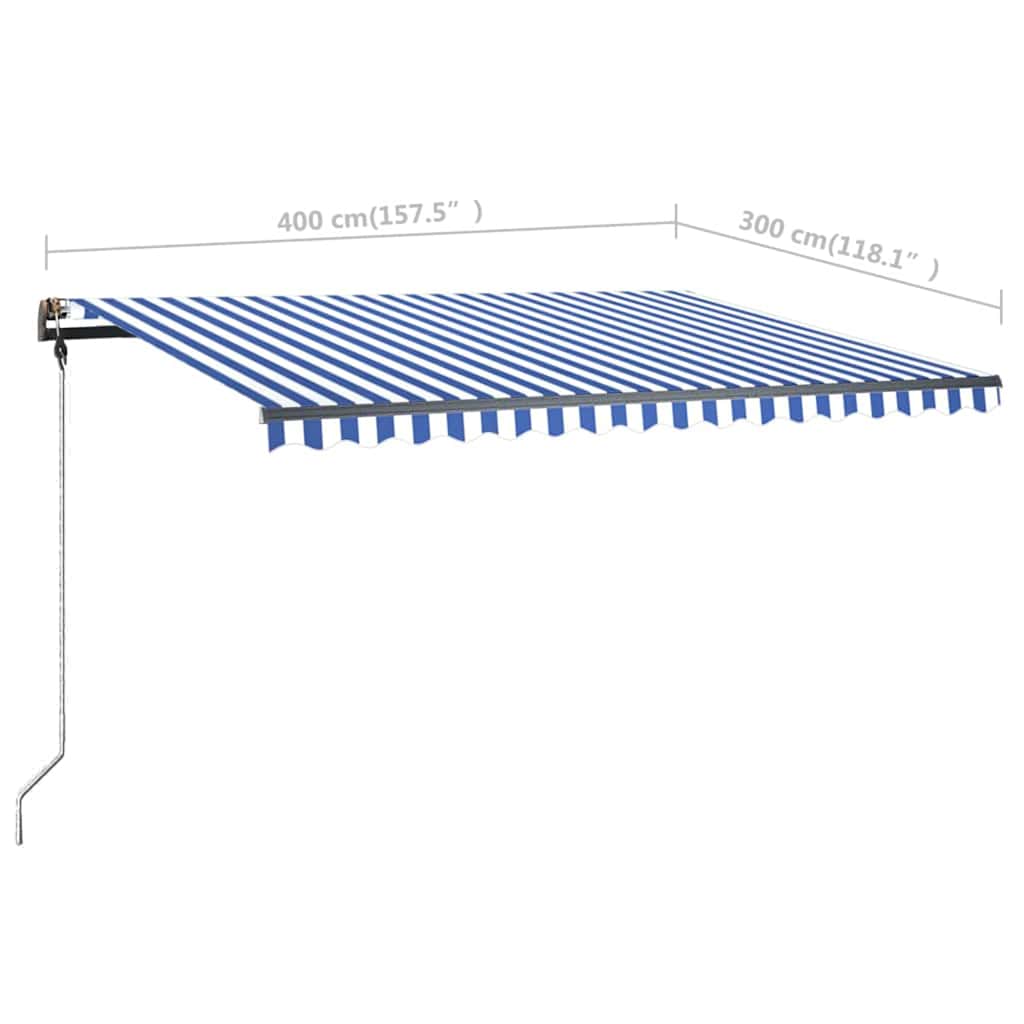 Τέντα Συρόμενη Χειροκίνητη με LED Μπλε / Λευκό 400 x 300 εκ.