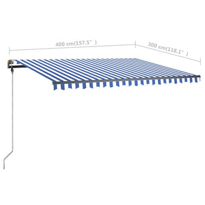 Τέντα Συρόμενη Χειροκίνητη με LED Μπλε / Λευκό 400 x 300 εκ.