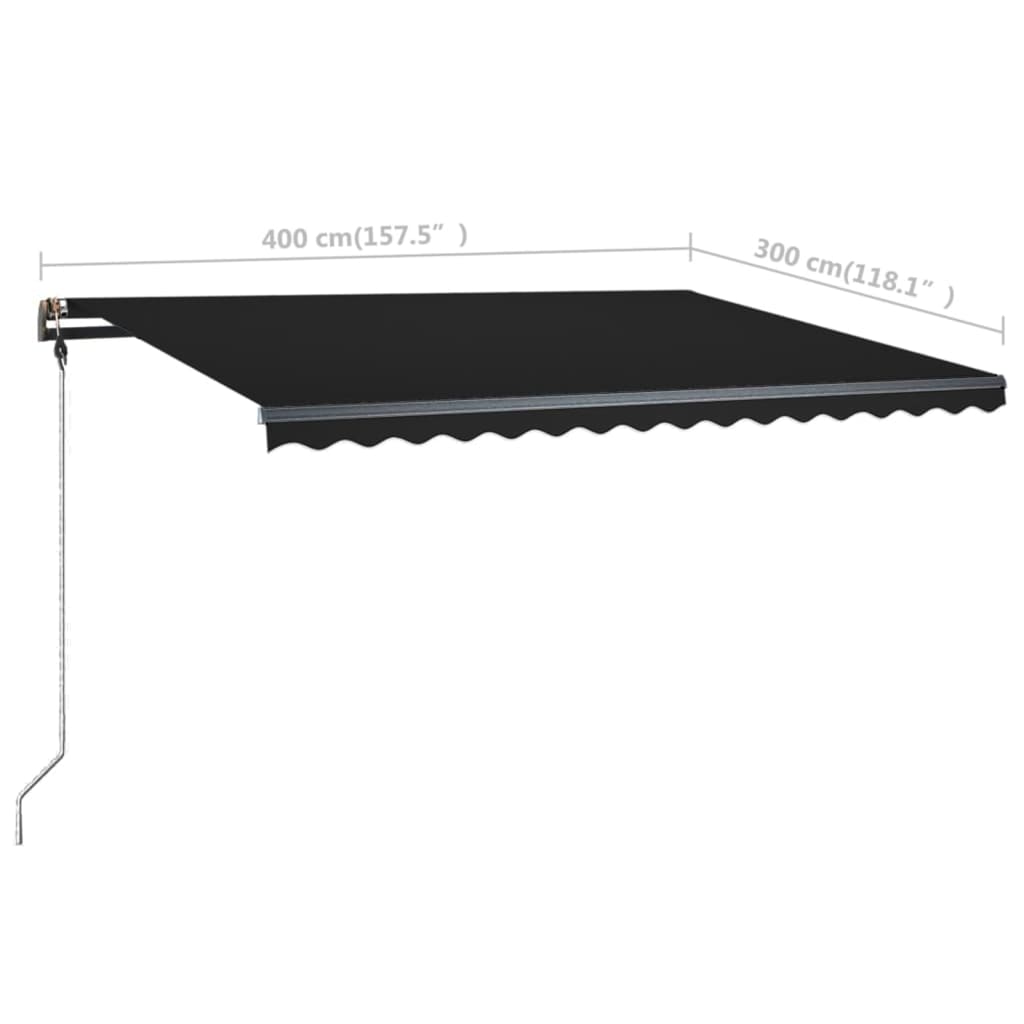 Τέντα Συρόμενη Χειροκίνητη με LED Ανθρακί 400 x 300 εκ.