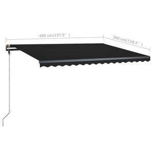 Τέντα Συρόμενη Χειροκίνητη με LED Ανθρακί 400 x 300 εκ.