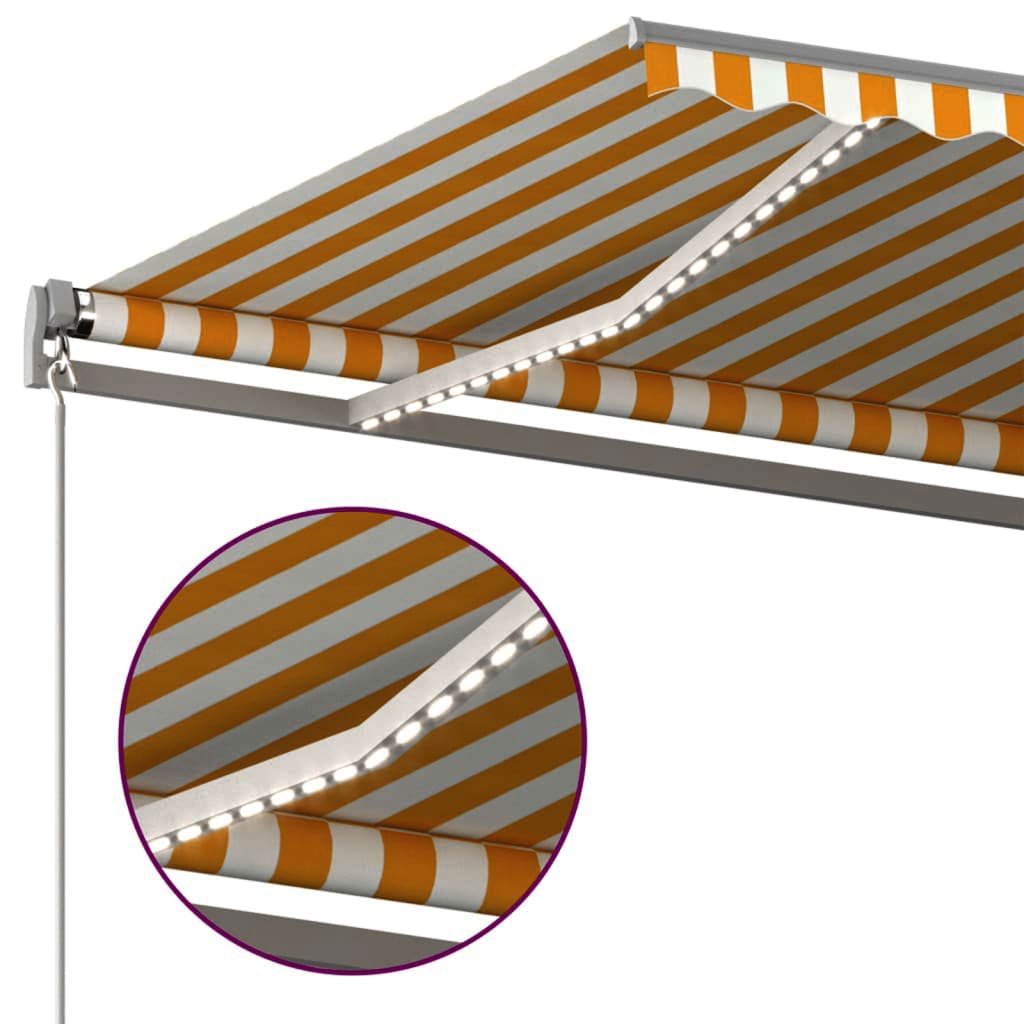 Τέντα Αυτόματη με LED & Αισθ. Ανέμου Κίτρινο/Λευκό 450x300 εκ.